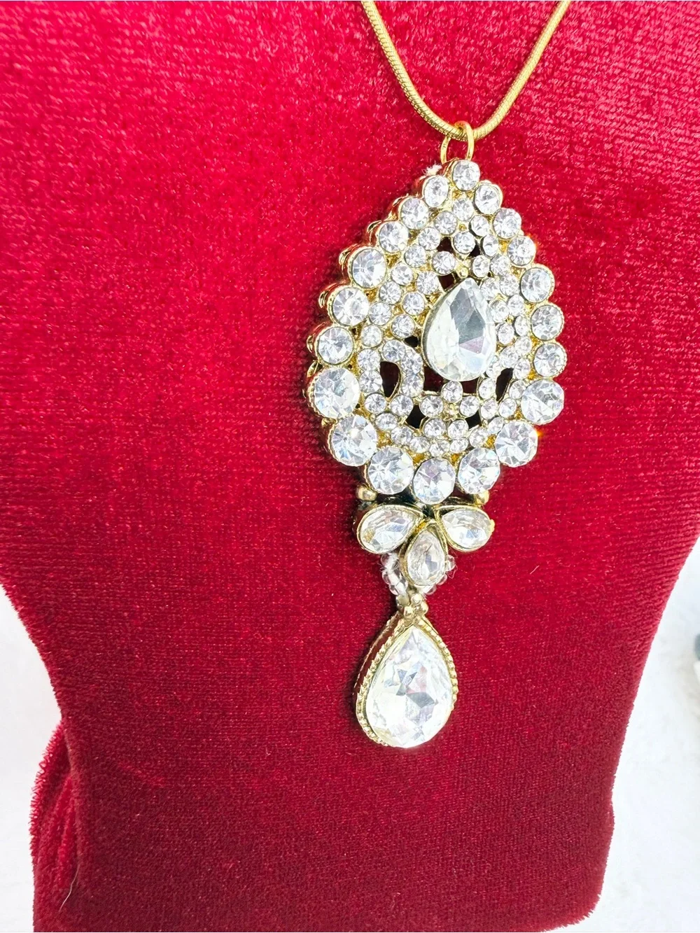 Gold-Tone Clear Crystal Teardrop Pendant Necklace - Women Jewelry
